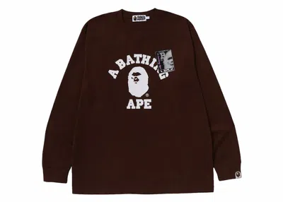 Pre-owned Bape Men's  Mad Face College Long Sleeve Tee Shirt In Brown