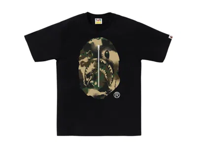 Pre-owned Bape Men's  Map Camo Ape Head Shark Tee Shirt In Black/green In Multi