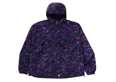 Pre-owned Bape Men's  Marbling Camo Bathing Ape Logo Nylon Hooded Jacket In Purple