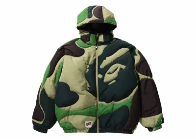 Pre-owned Bape Men's  Mega Abc Camo Detachable Hoodie Puffer Down Jacket In Green