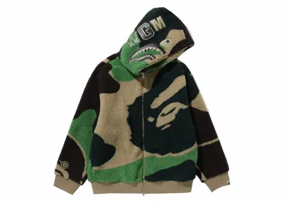 Pre-owned Bape Men's  Mega Abc Camo Shark Boa Hoodie Jacket In Green