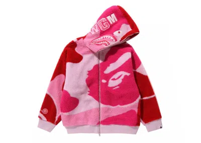 Pre-owned Bape Men's  Mega Abc Camo Shark Boa Hoodie Jacket In Pink