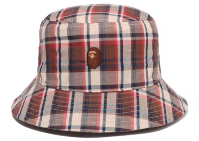 Pre-owned Bape Men's  Mini  Check Bucket Hat In Red
