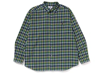 Pre-owned Bape Men's  Mini  Check Loose Fit Shirt In Green