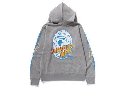 Pre-owned Bape Men's  Moon Ape Head Pullover Hoodie In Gray