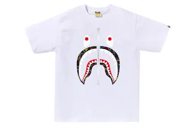 Pre-owned Bape Men's  Neon Camo Shark Tee Shirt In White