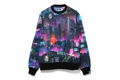 Pre-owned Bape Men's  Neon Tokyo Crewneck Sweatshirt In Black