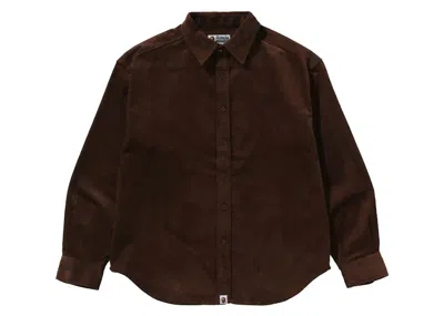 Pre-owned Bape Men's  One Point Corduroy Long Sleeve Shirt In Brown