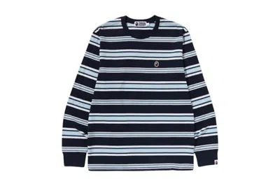 Pre-owned Bape Men's  One Point Stripe Long Sleeve Tee Shirt In Navy Blue