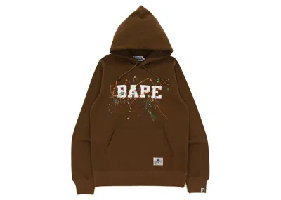 Pre-owned Bape Men's  Paint Splatter Pullover Hoodie In Brown