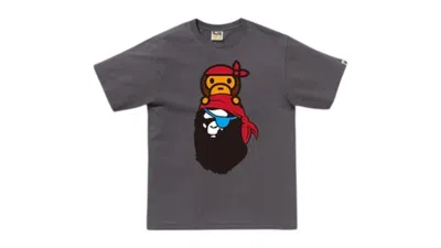 Pre-owned Bape Men's  Pirate Milo On Ape Head Tee Shirt (ss25) In Charcoal In Gray