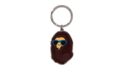 Pre-owned Bape Men's  Resort Ape Head Metal Keychain In Brown