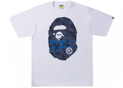 Pre-owned Bape Men's  Sand Camo Big Ape Head Tee Shirt In White/navy Blue