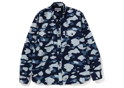 Pre-owned Bape Men's  Sashiko Camo Relaxed Fit Shirt In Indigo In Purple