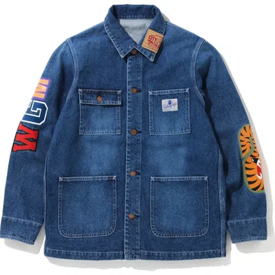 Pre-owned Bape Men's  Shark Denim Coverall Jacket In Indigo In Purple