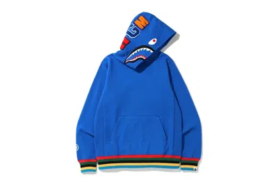 Pre-owned Bape Men's  Shark Line Rib Pullover Hoodie In Blue