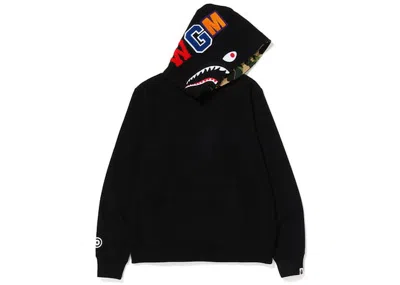 Pre-owned Bape Men's  Shark Pullover Inside Camo Hoodie In Black Green