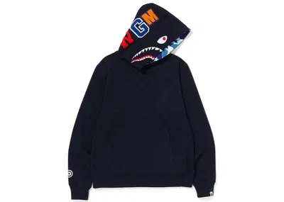 Pre-owned Bape Men's  Shark Pullover Inside Camo Hoodie In Navy Blue