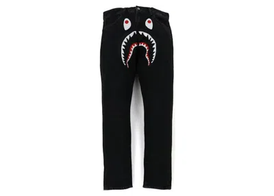Pre-owned Bape Men's  Shark Washed Wide Fit Denim Pants In Black