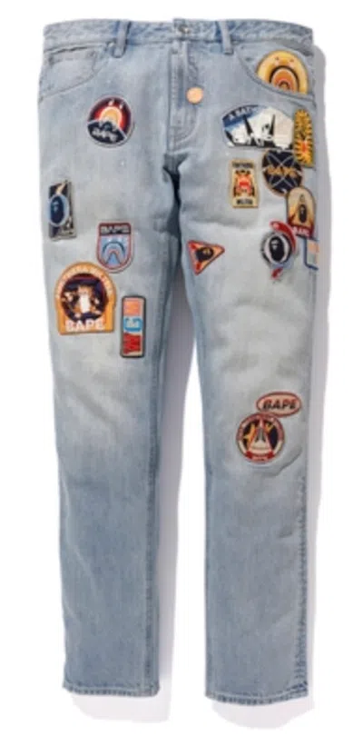Pre-owned Bape Men's  Slim Fit Crazy Patch Jeans In Light Blue