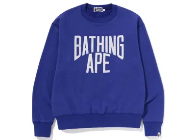 Pre-owned Bape Men's  Smooth Nyc Logo Relaxed Fit Crewneck Sweatshirt In Blue