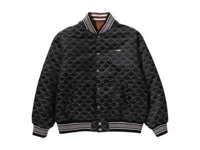 Pre-owned Bape Men's  Solid Camo Jacquard Nylon Reversible Bomber Padded Jacket In Black