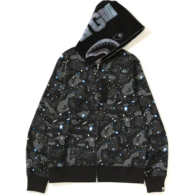 Pre-owned Bape Men's  Space Camo Shark Full Zip Hoodie In Black