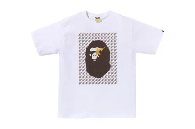 Pre-owned Bape Men's  Sta Houndstooth Ape Head Tee Shirt In White/brown