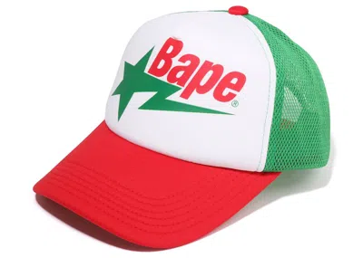 Pre-owned Bape Men's  Sta Mesh Cap In Red Green White In Multi