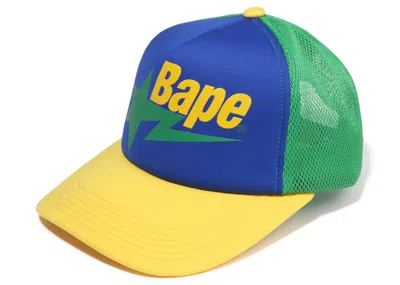 Pre-owned Bape Men's  Sta Mesh Cap In Yellow Green Blue
