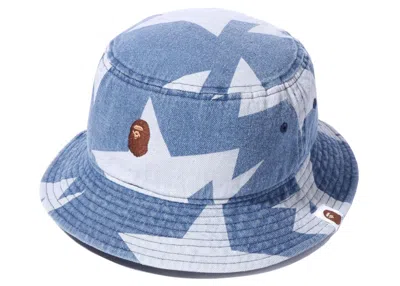 Pre-owned Bape Men's  Sta Pattern Denim Bucket Hat In Indigo