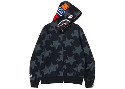 Pre-owned Bape Men's  Sta Pattern Shark Full Zip Hoodie In Black