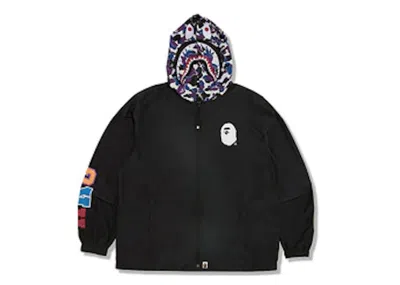 Pre-owned Bape Men's  Store Hong Kong 16th Anniversary Shark Windbreaker Jacket In Black