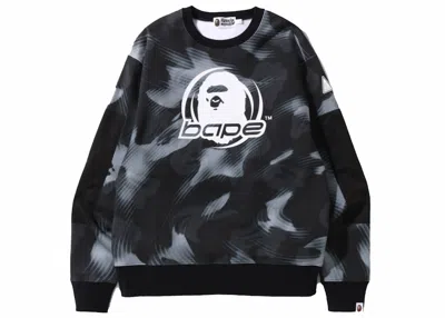 Pre-owned Bape Men's  Stroke Camo Relaxed Fit Crewneck Sweatshirt In Black