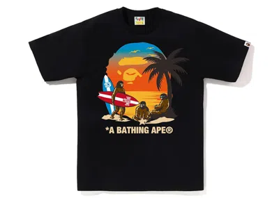Pre-owned Bape Men's  Sunset Beach Ape Head Tee Shirt In Black