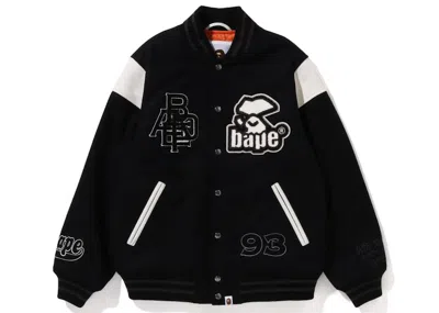 Pre-owned Bape Men's  Switch Shoulder Varsity Jacket In Black