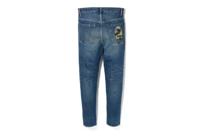 Pre-owned Bape Men's  Taper Ape Head Washed Denim Pants In Blue/indigo