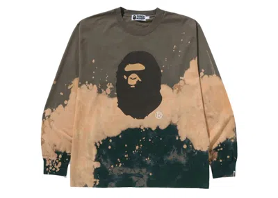 Pre-owned Bape Men's  Tie Dye Ape Head Relaxed Fit Long Sleeve Tee Shirt In Beige