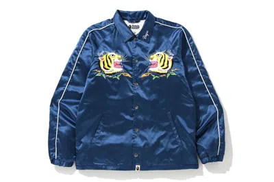 Pre-owned Bape Men's  Tiger Embriodery Coach Jacket In Blue