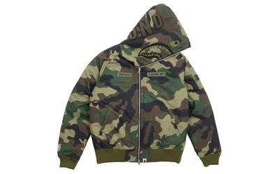 Pre-owned Bape Men's  Undefeated Woodland Camo Shark Down Jacket In Green