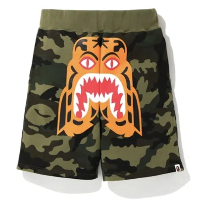 Pre-owned Bape Men's  Woodland Camo Tiger Sweat Shorts In Green