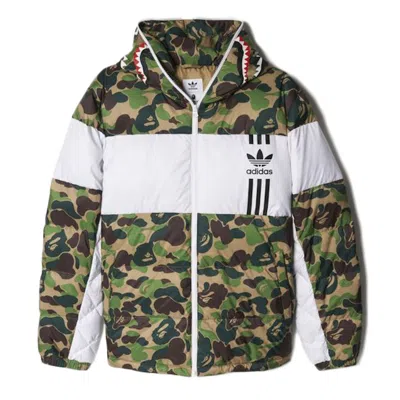 Pre-owned Bape Men's  X Adidas Abc Camo Firebird Shark Puffer Jacket In Green