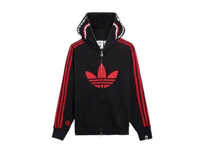 Pre-owned Bape Men's  X Adidas Shark Fleece Full Zip Hoodie In Black