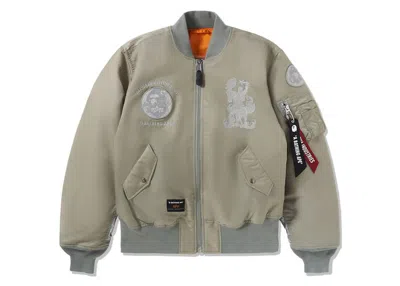 Pre-owned Bape Men's  X Alpha Industries Ma1 Jacket In Olivedrab Green