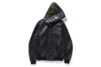 Pre-owned Bape Men's  X Coach Leather Shark Hoodie Jacket In Black