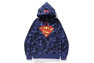Pre-owned Bape Men's  X Dc Superman Camo Pullover Hoodie In Navy Blue