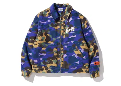 Pre-owned Bape Men's  X Heron Preston Mix 1st Camo Duck Trucker Jacket In Purple
