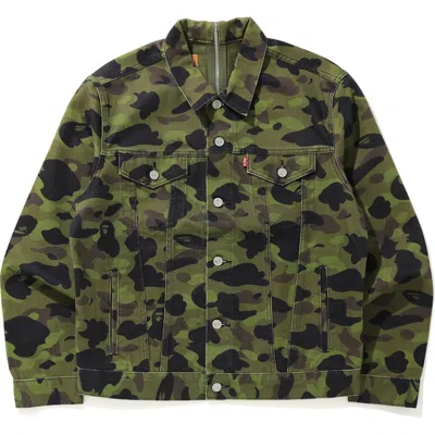 Pre-owned Bape Men's  X Levi's Camo Trucker Jacket (america Exclusive) In Green