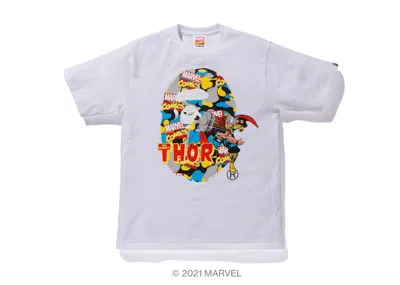 Pre-owned Bape Men's  X Marvel Comics Camo Mighty Thor Tee Shirt In White