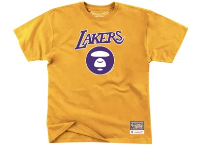 Pre-owned Bape Men's  X Mitchell & Ness Los Angeles Lakers Tee Shirt In Yellow